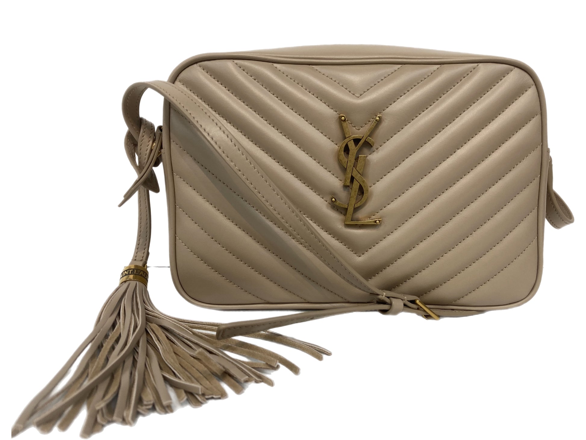 YVES SAINT LAURENT Leather Lou Camera Bag Crossbody Beige – Past & Present  Boutique