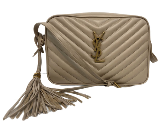 YVES SAINT LAURENT Leather Lou Camera Bag Crossbody Beige
