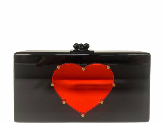 EDIE PARKER Acrylic Heart Box Clutch Black