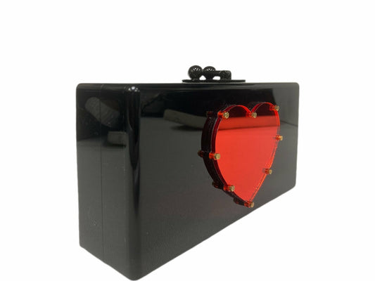 EDIE PARKER Acrylic Heart Box Clutch Black